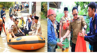Pj Gubernur Jatim Tinjau Lokasi Banjir di Kabupaten Bangkalan