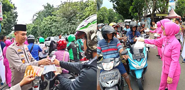 Polsek Wonocolo Bersama Bhayangkari Ranting Bagikan 200 Paket Takjil kepada Warga di Bulan Ramadhan