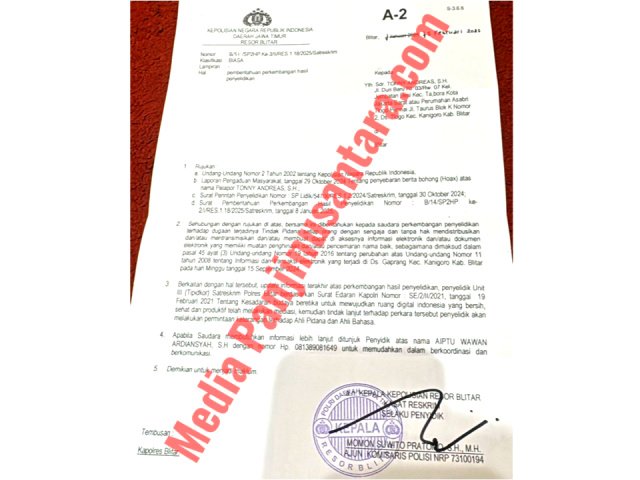 Diduga Polres Blitar Lemot Dalam Penanganan Perkara UU ITE, Bupati Blitar Terpilih Terancam 10 Tahun Penjara