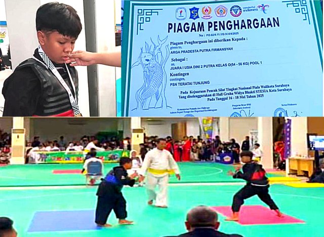 Arga Pradesta Raih Medali Emas Kejuaraan Pencak Silat Nasional Piala Wali Kota Surabaya 2025