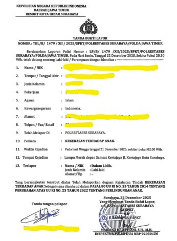 Oknum Anggota Polisi Respati Polrestabes Surabaya Diduga Aniaya Anak di Bawah Umur, Orang Tua Cari Keadilan 