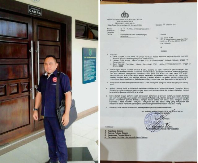 3,5 Tahun Mandek di Tahap Sidik, Kasus Dugaan Penipuan Rp104 Juta di Polresta Sidoarjo Disebut “Masuk Angin”