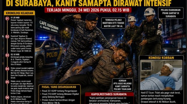 Perwira TNI AL Diduga Aniaya Polisi di Surabaya, Kanit Samapta Polsek Tegalsari Dirawat Intensif